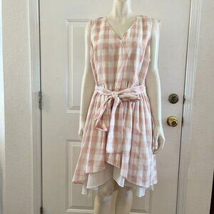 Antonio Melani Woman's Pink & White Checked Gingham Summer Dress Sz 14